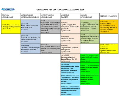 Calendario seminari per l'internazionalizzazione 2016